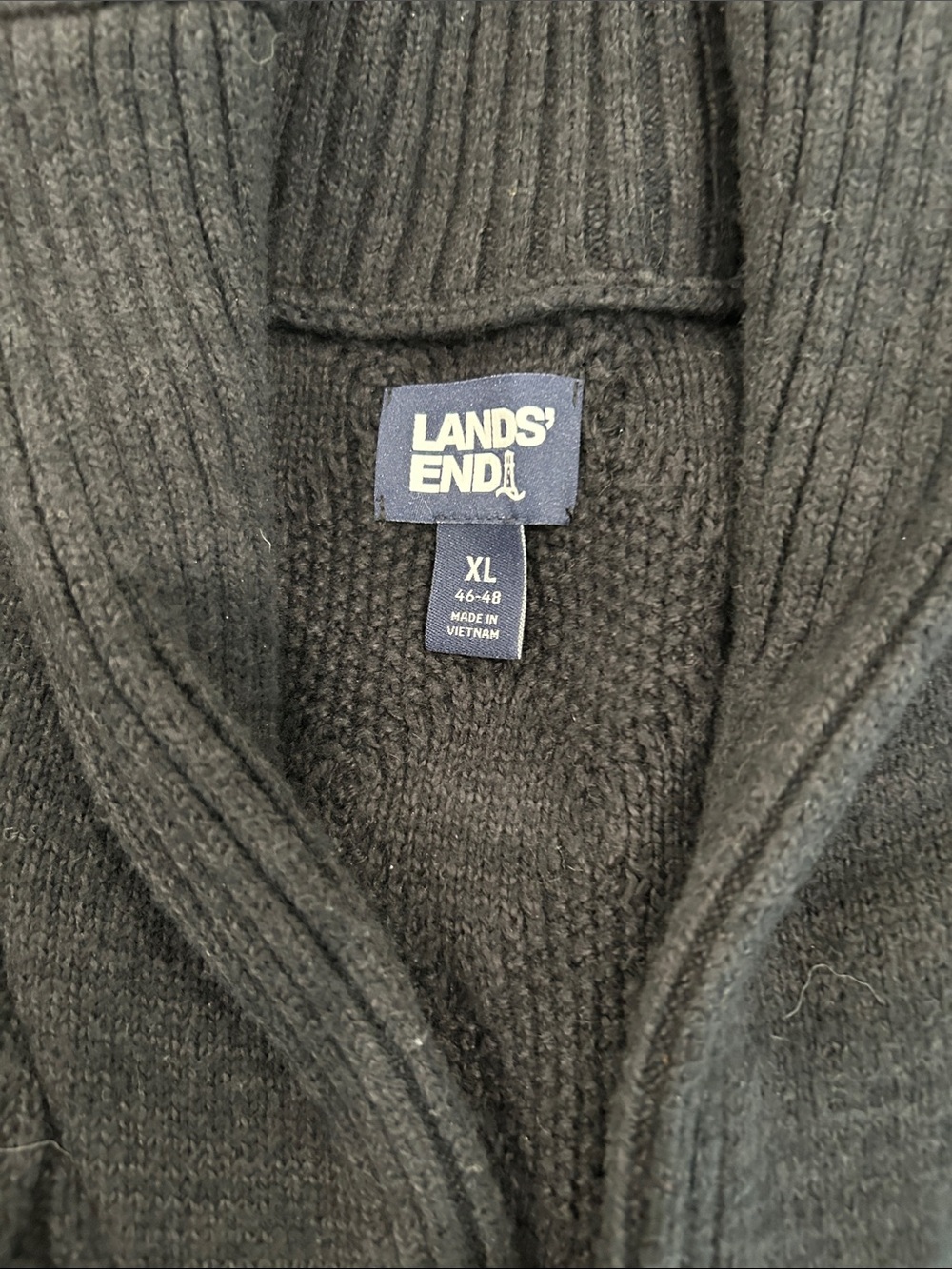 Lands' End Men's Black Cable-Knit Shawl Collar Cardigan - Picture 2 of 2